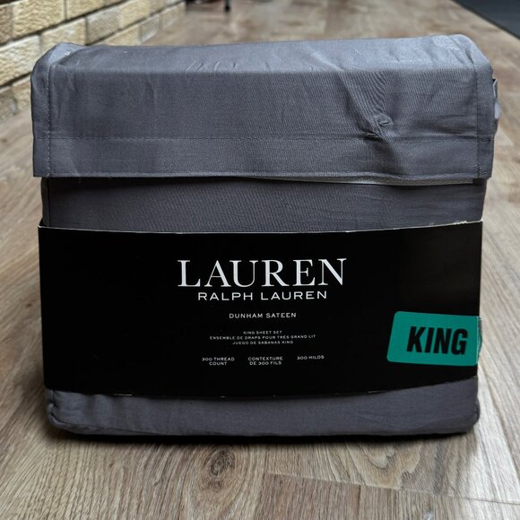 Ralph Lauren Charcoal Gray King Dunham Sateen Sheet Set Fitted Flat Pillowcases - Picture 1 of 7